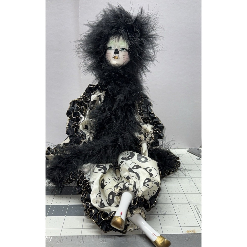Show Stopper Hand Painted Porcelain 20" Musical Wind Doll Yin Yang Fabric
